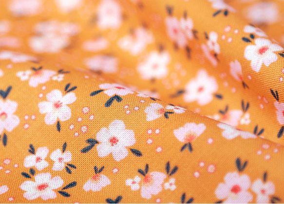 韓国製 花柄 オレンジチェリーブロッサム 桜 生地 コットン100％シーチング Orange CherryBlossom 3枚目の画像