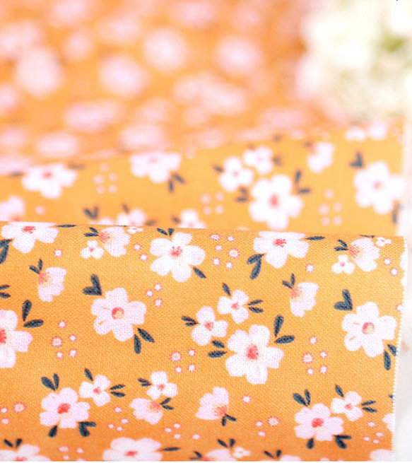 韓国製 花柄 オレンジチェリーブロッサム 桜 生地 コットン100％シーチング Orange CherryBlossom 1枚目の画像