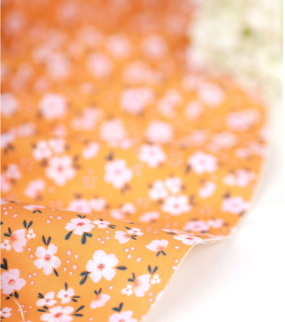 韓国製 花柄 オレンジチェリーブロッサム 桜 生地 コットン100％シーチング Orange CherryBlossom 8枚目の画像