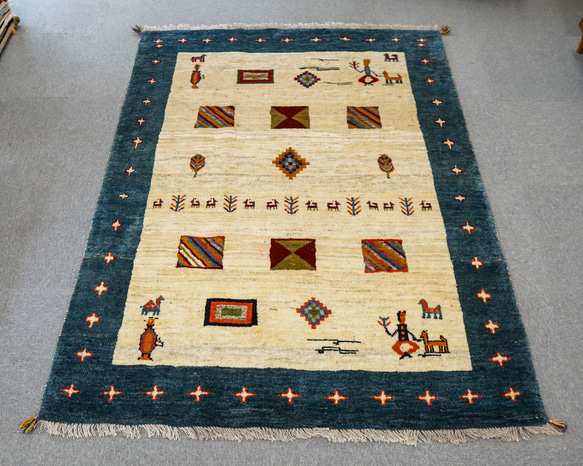 122×83cm 【ペルシャ絨毯 手織りギャッベ】アマレ族ギャッベ