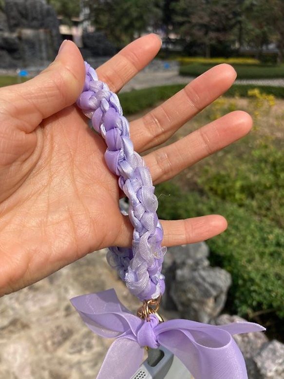 紫色  蝴蝶結 編織 手機繩 鎖匙扣 2Way【純綿 絲料】 第3張的照片