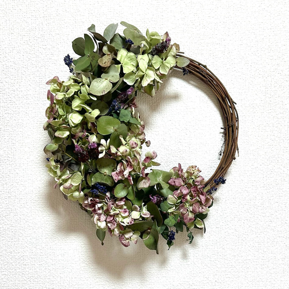 紫陽花のハーフリース ドライフラワー リース irodori0012 通販  