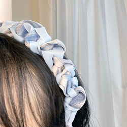 藍色 日本 JK 格紋 頭箍 純綿 髮箍【編織】 第2張的照片