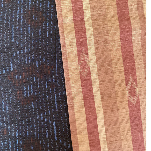 *和服布*成人平子腰帶，半寬，由海軍藍色的Yuki Tsumugi和紅豆垂直條紋製成。長427cm。 第11張的照片