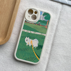 手機保護殼 兼容所有 iPhone15/14/13/12/11/10 型號 夏季遛狗插畫 全包防震手機殼 第7張的照片