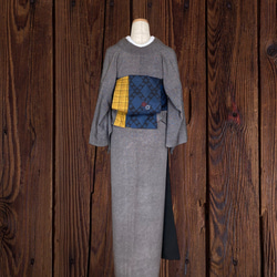 *和服布料* 由米澤八條和韓國春亞紡製成的成人平子腰帶，半寬。長445cm。 第6張的照片