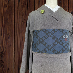 *和服布料* 由米澤八條和韓國春亞紡製成的成人平子腰帶，半寬。長445cm。 第7張的照片