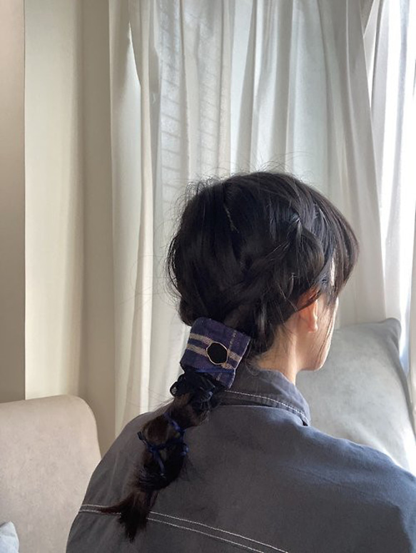 紫色 秋冬 格紋 真皮 頭飾 髮繩 第4張的照片
