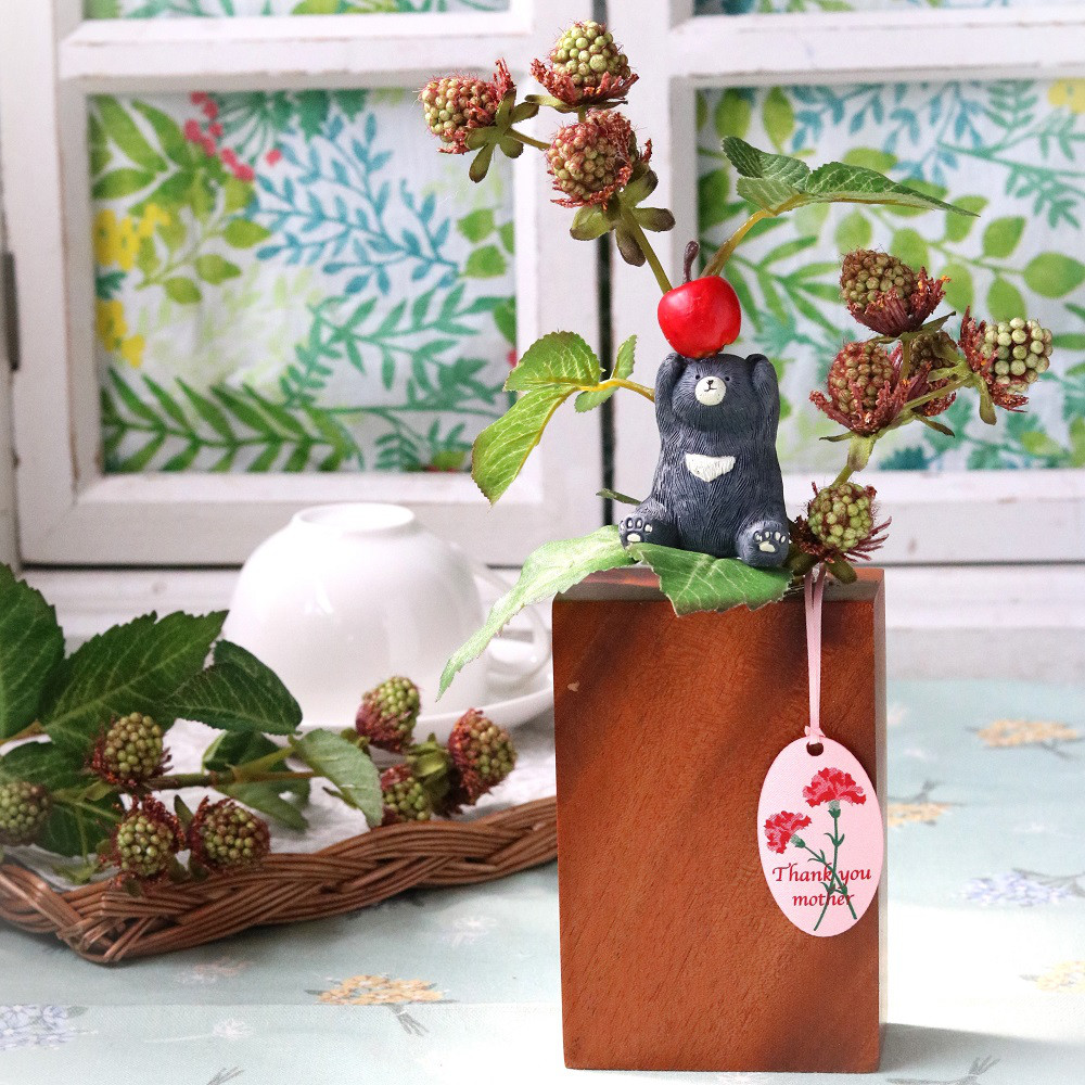 秋色　木の実とくまの木製一輪挿し♪【オーナーデザイン】ゴールデンウイークまでの特別価格！！お誕生日にもおすすめ