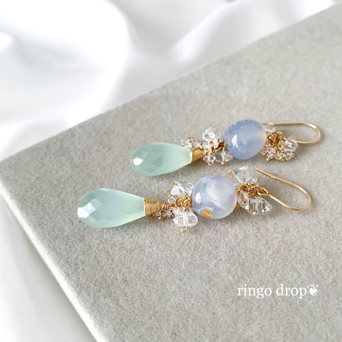 母岩付ナチュラルブルーカルセドニー・ ハーキマー・パステルグリーン  