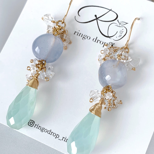 母岩付ナチュラルブルーカルセドニー・ ハーキマー・パステルグリーン  