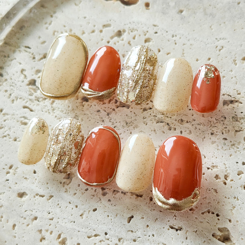 ネイルチップ テラコッタ ニュアンス ちゅるん うるうる ネイルチップオーダー サイズオーダー ニュアンスネイル テラコッタネイル - nail__