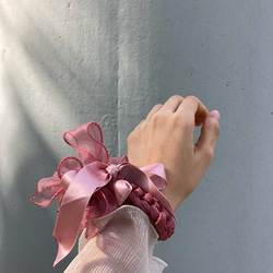 沙粉色 花 編織 4way 手機掛繩 頭飾 匙扣 手腕花 手工 第6張的照片
