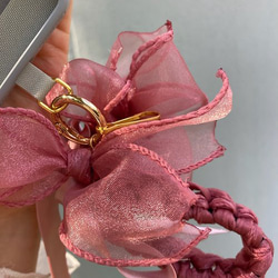 沙粉色 花 編織 4way 手機掛繩 頭飾 匙扣 手腕花 手工 第3張的照片