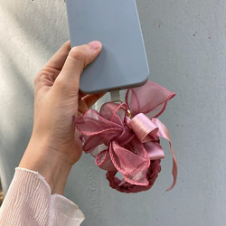 サンドピンクの花織り 4way 携帯電話ストラップ帽子キーホルダー手首の花手作り 1枚目の画像