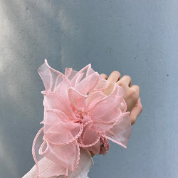 ピンクの花織り 4way 携帯電話ストラップ帽子キーホルダー手首の花手作り 9枚目の画像