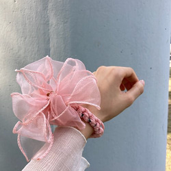 ピンクの花織り 4way 携帯電話ストラップ帽子キーホルダー手首の花手作り 6枚目の画像