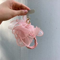 ピンクの花織り 4way 携帯電話ストラップ帽子キーホルダー手首の花手作り 5枚目の画像