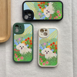 携帯電話保護ケースは、iPhone 15/14/13/12/11/10のすべてのモデルと互換性があります。かわいい花と犬のイラス 5枚目の画像