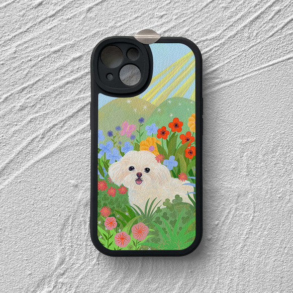 携帯電話保護ケースは、iPhone 15/14/13/12/11/10のすべてのモデルと互換性があります。かわいい花と犬のイラス 7枚目の画像