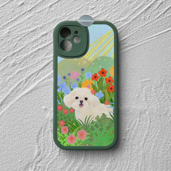 携帯電話保護ケースは、iPhone 15/14/13/12/11/10のすべてのモデルと互換性があります。かわいい花と犬のイラス 6枚目の画像