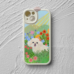 携帯電話保護ケースは、iPhone 15/14/13/12/11/10のすべてのモデルと互換性があります。かわいい花と犬のイラス 8枚目の画像