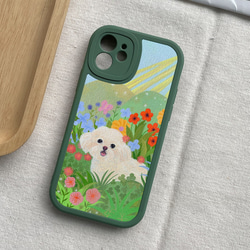 携帯電話保護ケースは、iPhone 15/14/13/12/11/10のすべてのモデルと互換性があります。かわいい花と犬のイラス 2枚目の画像