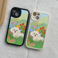 携帯電話保護ケースは、iPhone 15/14/13/12/11/10のすべてのモデルと互換性があります。かわいい花と犬のイラス 4枚目の画像