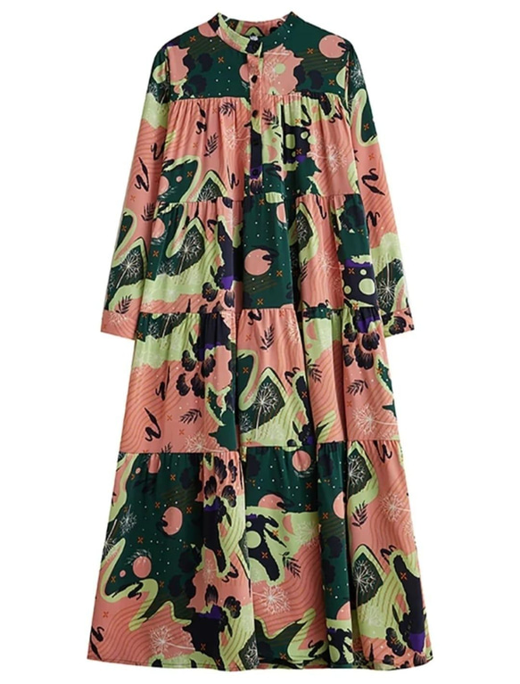 ドレス ワンピース 春 秋 新しい ゆったり 西洋スタイル プリントミッドレングス アート レトロ [0008] 8枚目の画像