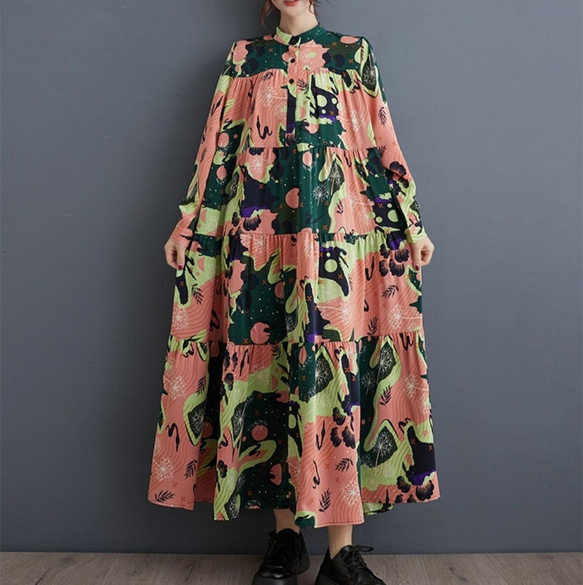 ドレス ワンピース 春 秋 新しい ゆったり 西洋スタイル プリントミッドレングス アート レトロ [0008] 4枚目の画像