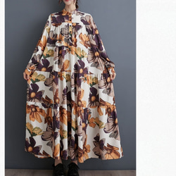 ドレス ワンピース 春 秋 新しい ゆったり 西洋スタイル プリントミッドレングス アート レトロ [0008] 2枚目の画像