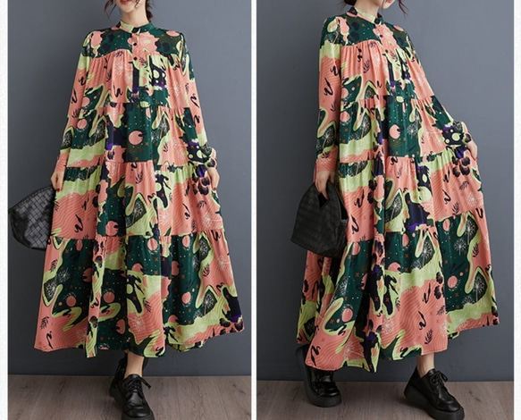 ドレス ワンピース 春 秋 新しい ゆったり 西洋スタイル プリントミッドレングス アート レトロ [0008] 6枚目の画像