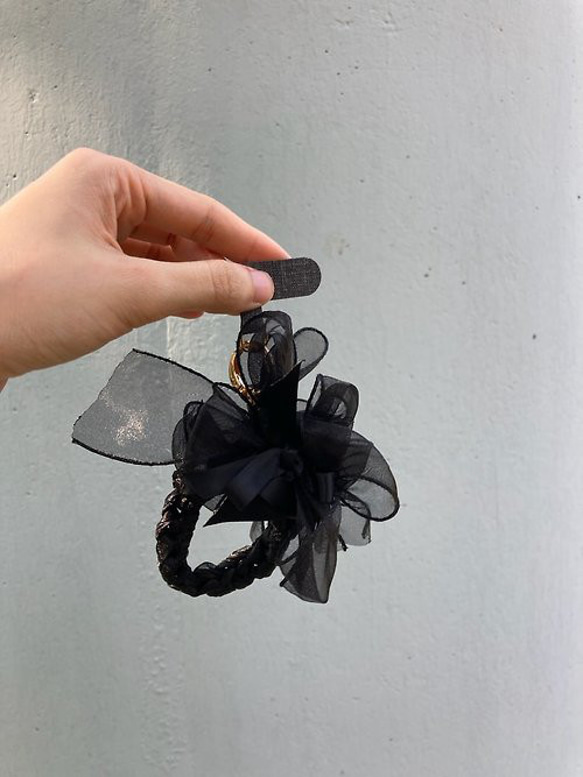 黒の花織り 4way 携帯電話ストラップ帽子キーホルダー手首の花手作り 6枚目の画像