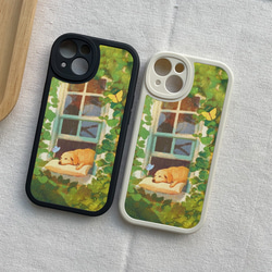 智慧型手機保護殼 兼容所有 iPhone 15/14/13/12/11 等型號 窗口小狗插畫 全包防震手機套 第4張的照片