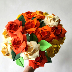 折り紙 バラ 20本セット オレンジ イエロー系 飾り ギフト ハロウィン 1枚目の画像