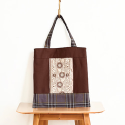 【ワケあり・数量限定】インド刺繍×帆布×タータンチェック ミニトートバッグ 6枚目の画像