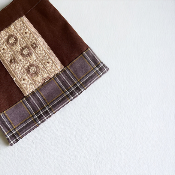 【ワケあり・数量限定】インド刺繍×帆布×タータンチェック ミニトートバッグ 3枚目の画像