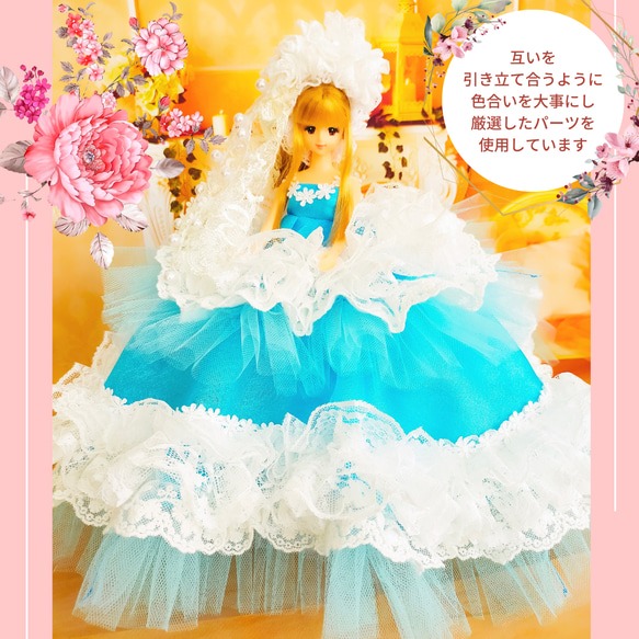送料無料　ジェニーサイズ　天空の女神　空色ドレス　ハンドメイド服　ドール服　人形服　ドールドレス　♡アルーシャ♡ 5枚目の画像
