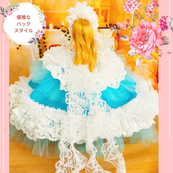 送料無料　ジェニーサイズ　天空の女神　空色ドレス　ハンドメイド服　ドール服　人形服　ドールドレス　♡アルーシャ♡ 9枚目の画像