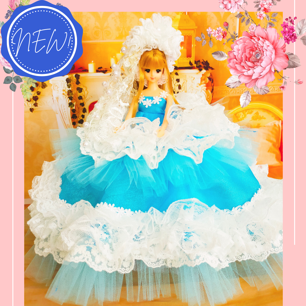 ドール 黒と水色のドレス 年末年始SALE 7500円→4500円 ジェニーサイズ ドレス 手作り