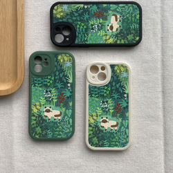 智慧型手機保護殼 兼容所有 iPhone 15/14/13/12/11 等型號 綠植貓咪插畫 全包防震手機套 第5張的照片
