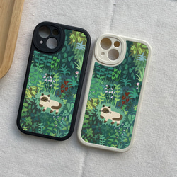 智慧型手機保護殼 兼容所有 iPhone 15/14/13/12/11 等型號 綠植貓咪插畫 全包防震手機套 第4張的照片