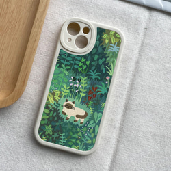 智慧型手機保護殼 兼容所有 iPhone 15/14/13/12/11 等型號 綠植貓咪插畫 全包防震手機套 第7張的照片