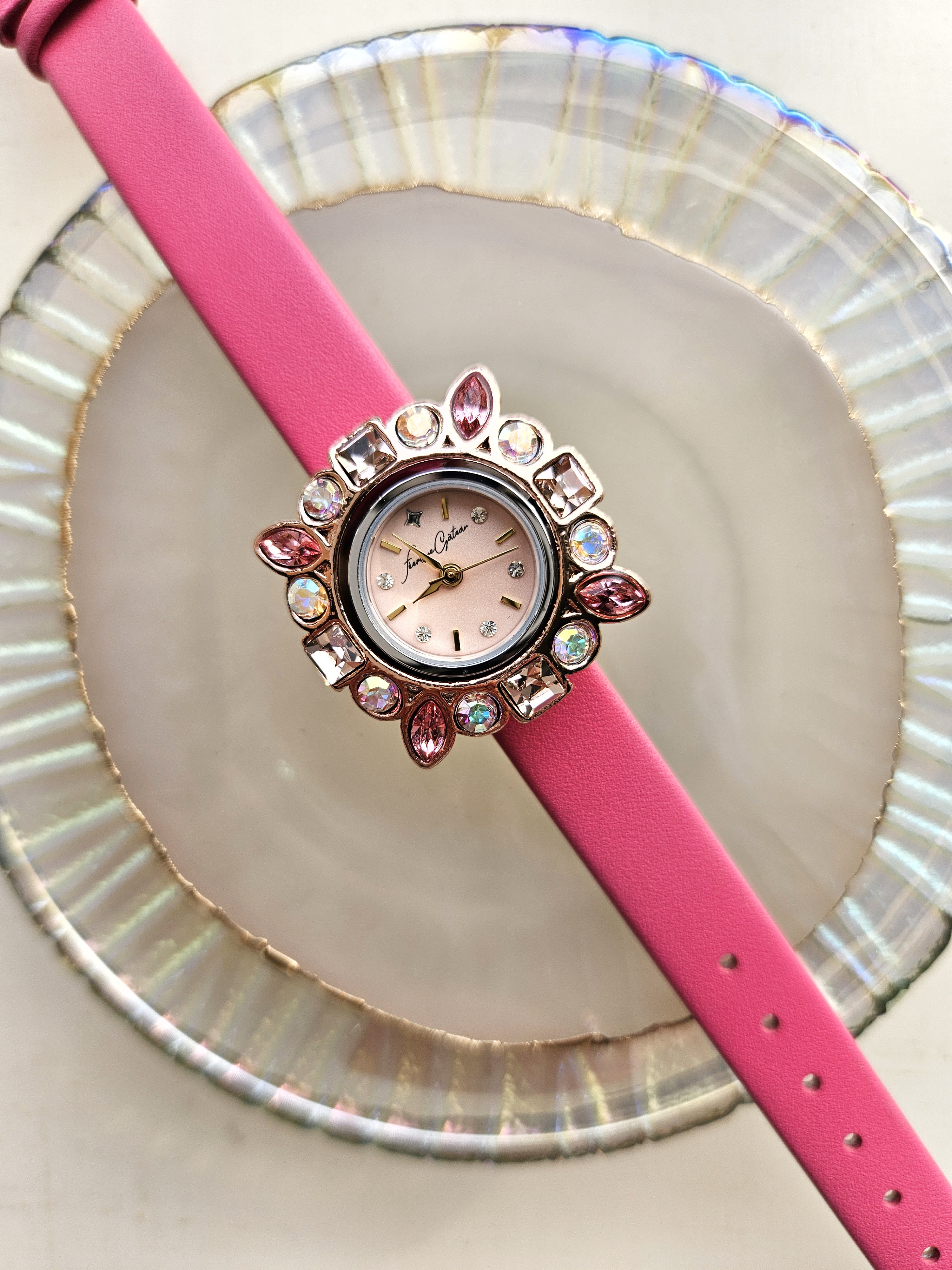 メタルベゼルウォッチセット（ビジュー①　ピンクゴールド×ピンクミックス）