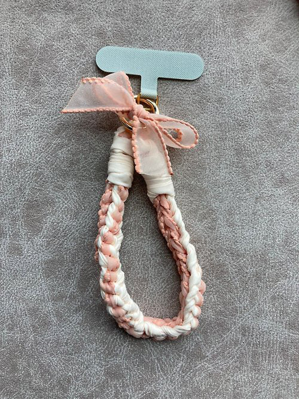 粉色 蝴蝶結 編織 手機繩 鎖匙扣 2Way【純綿】 第4張的照片