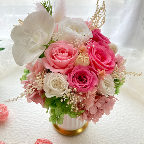 豪華胡蝶蘭プリザーブドフラワーアレンジ オールドローズ紫陽花 母の日