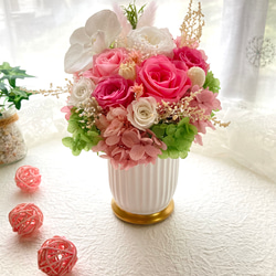 豪華胡蝶蘭プリザーブドフラワーアレンジ オールドローズ紫陽花 母の日