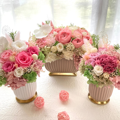 豪華胡蝶蘭プリザーブドフラワーアレンジ オールドローズ紫陽花