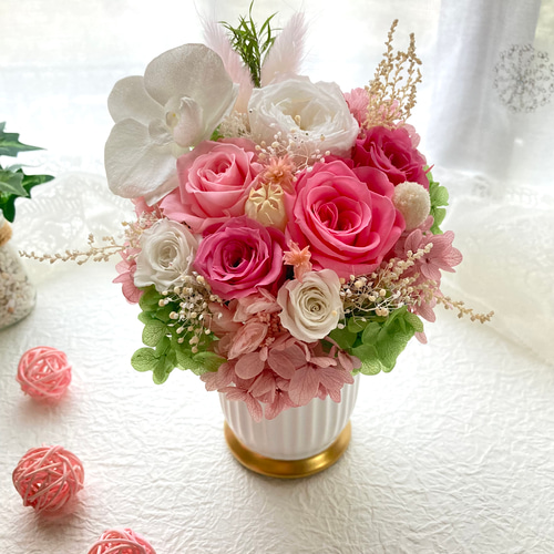 豪華胡蝶蘭プリザーブドフラワーアレンジ オールドローズ紫陽花 母の日