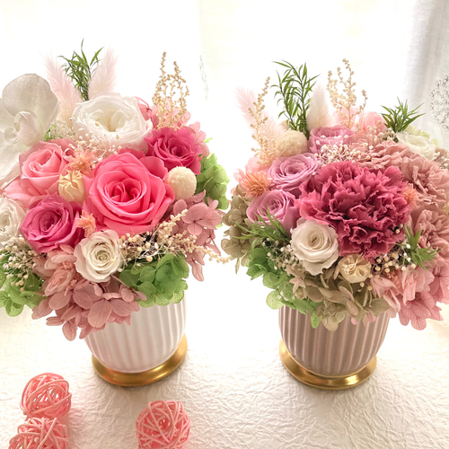 豪華胡蝶蘭プリザーブドフラワーアレンジ オールドローズ紫陽花